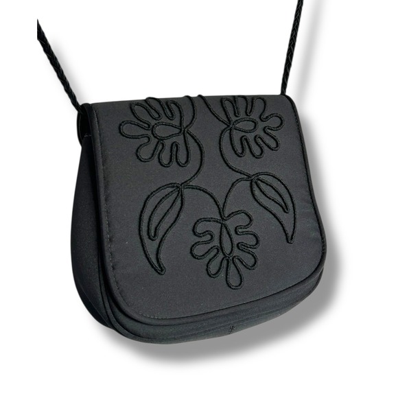Givenchy Handbags - Givenchy Paris Black Satin & Leather Embroidered Crossbody Evening Bag Purse VTG